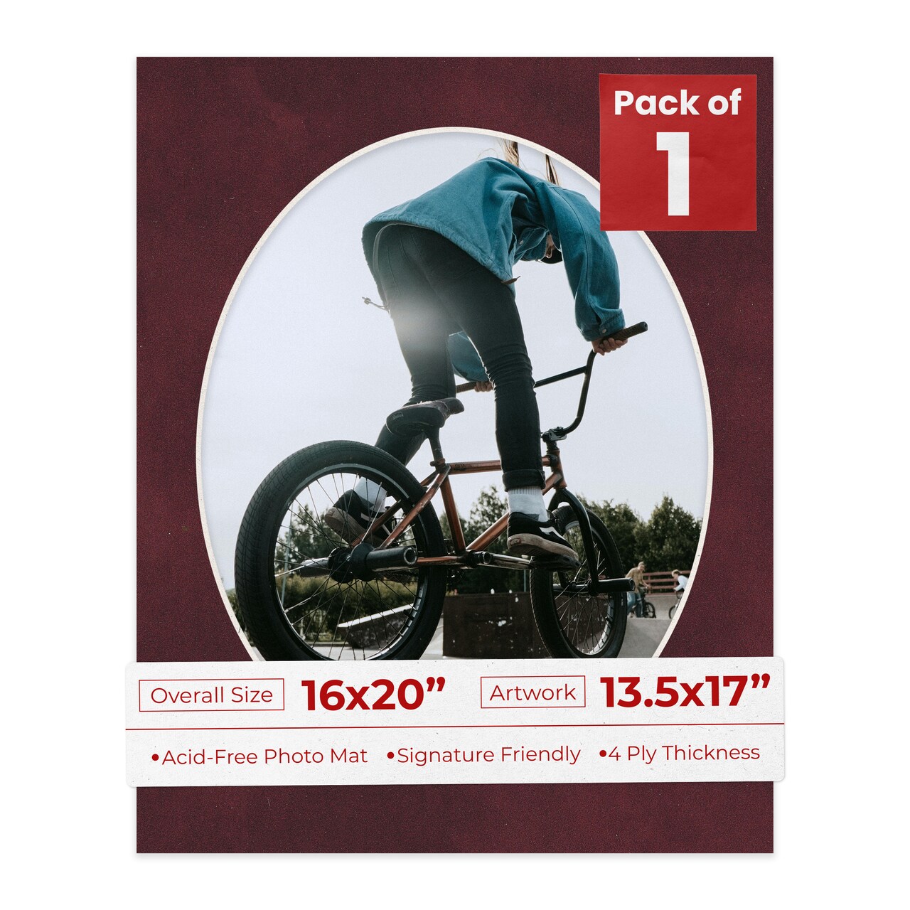 Dark Red Suede Mat Board for 16x20 Frames - Oval Opening for 13.5x17 Photos